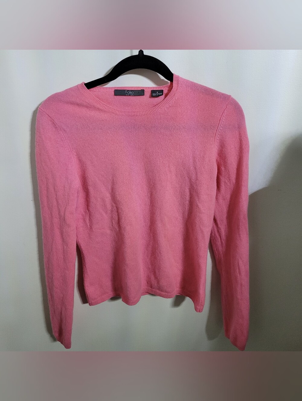 Folio New York 100% Cashmere Pink Crew Neck Pullover Sweater, Size S